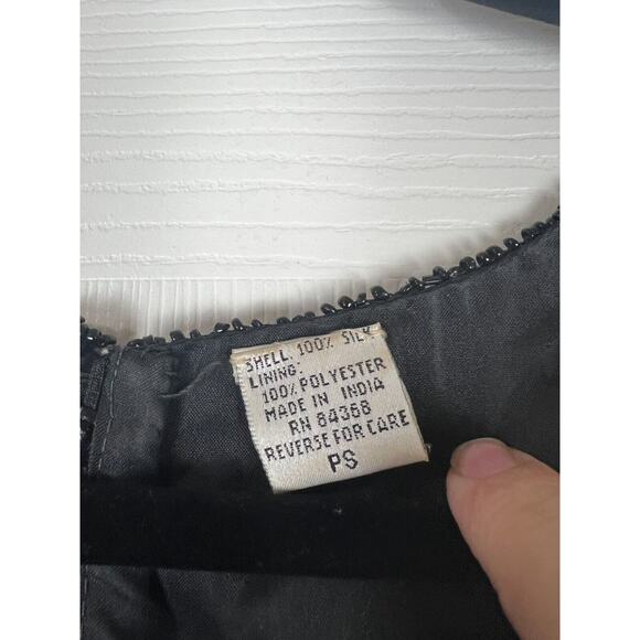 Vintage Laurence Kazar 4P Small 100% Silk Black Beaded Formal Evening Dress Maxi - Picture 2 of 9